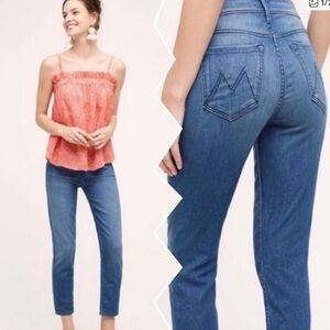 Mother The Dropout Coastline Cotton Viscose Polyurethane Soft Cropped Jeans